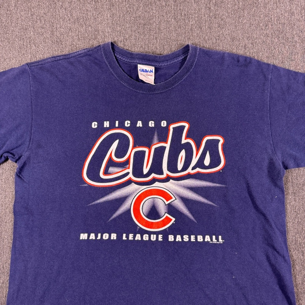 Vintage Gildan Youth Blue Heavy Cotton Chicago Cubs MLB Baseball T-Shirt Size XL